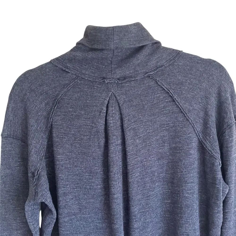 Free People We the Free Sz M Turtleneck Split Back Relaxed Top Charcoal Gray